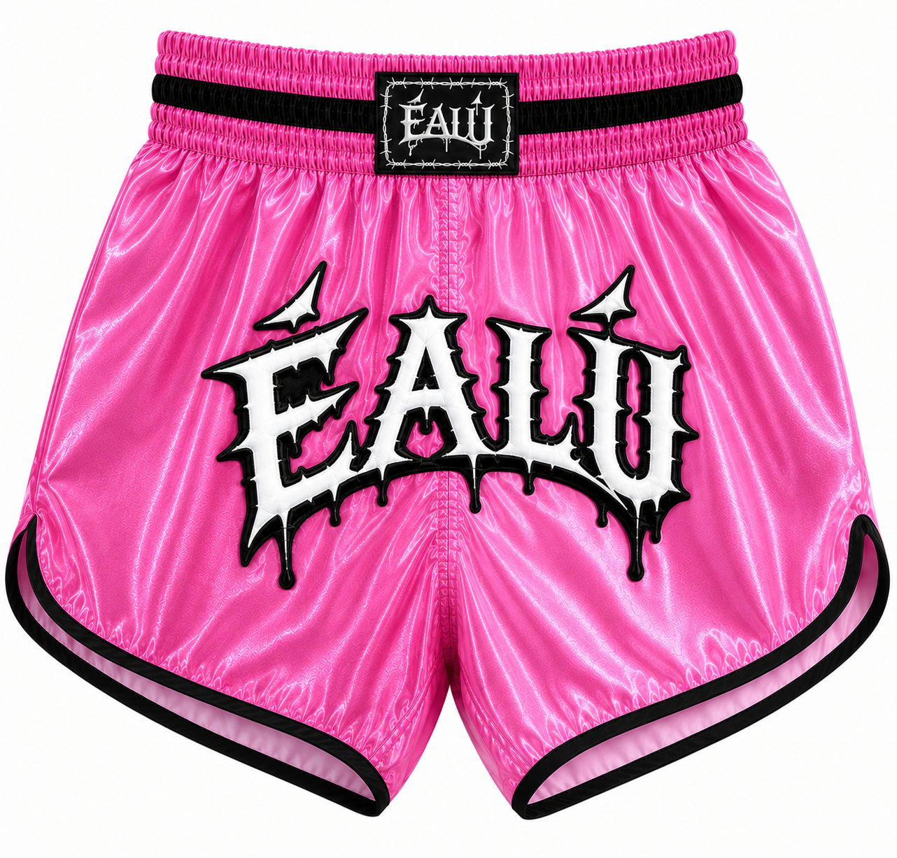 MUAY THAI SHORTS (MID THIGH CUT) - PINK / BLACK