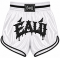 MUAY THAI SHORTS (MID THIGH CUT) - BLACK / WHITE